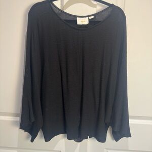 Anthropologie  Maeve Black Lightweight Textured Batwing Pullover Blouse